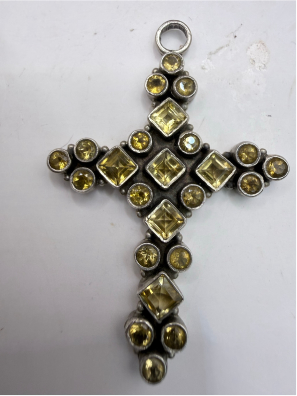 Vintage Women's Yellow Citrine and Sterling Silver Cross Pendant
